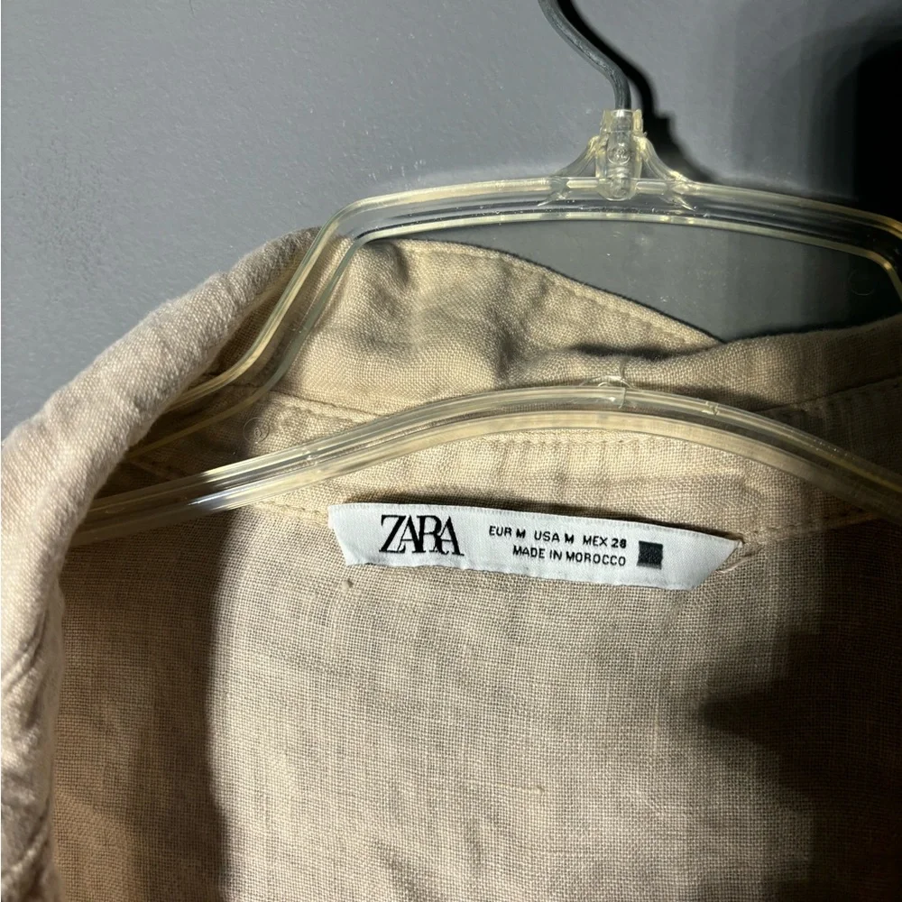 Zara 100% Linen Cropped Button Up Shirt Womens Size Medium - Picture 4 of 4